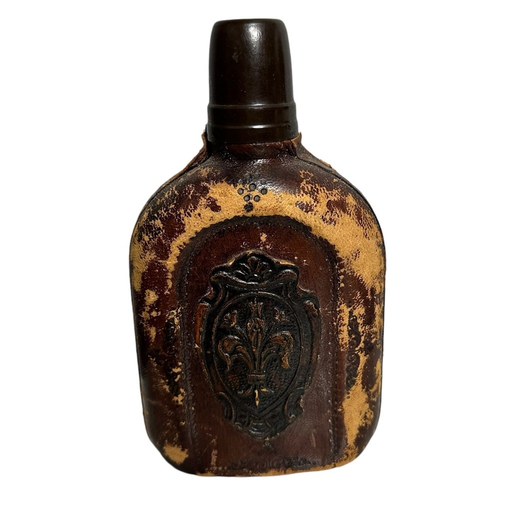Antique Vintage Italian Leather Flask Bottle Decanter